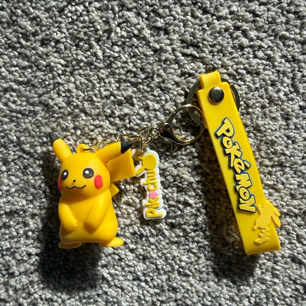 Yellow Pikachu Keychain with Strap mini figure 2”